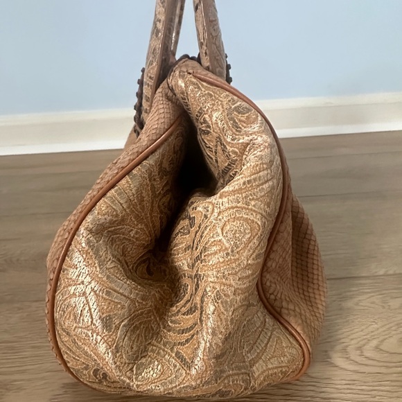 Donald j Pliner Hobo Suede Croc Leather Copper Handbag Purse - Picture 4 of 13